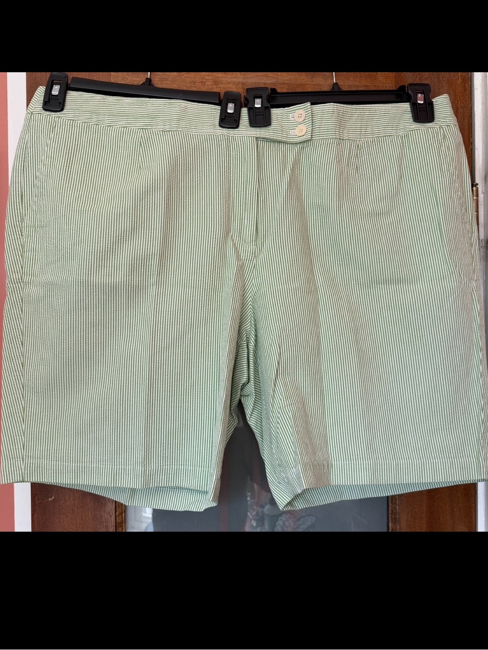 Talbots Women Plus Petite Green White Striped Seersucker Bermuda Shorts 22WP